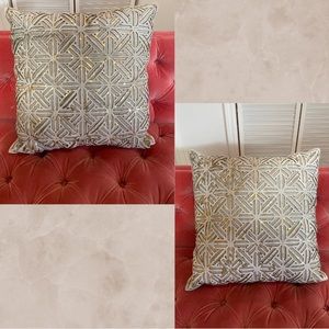 Restoration Hardware Metallic Cowhide Filigree Pillow Covers Like New Set of 2